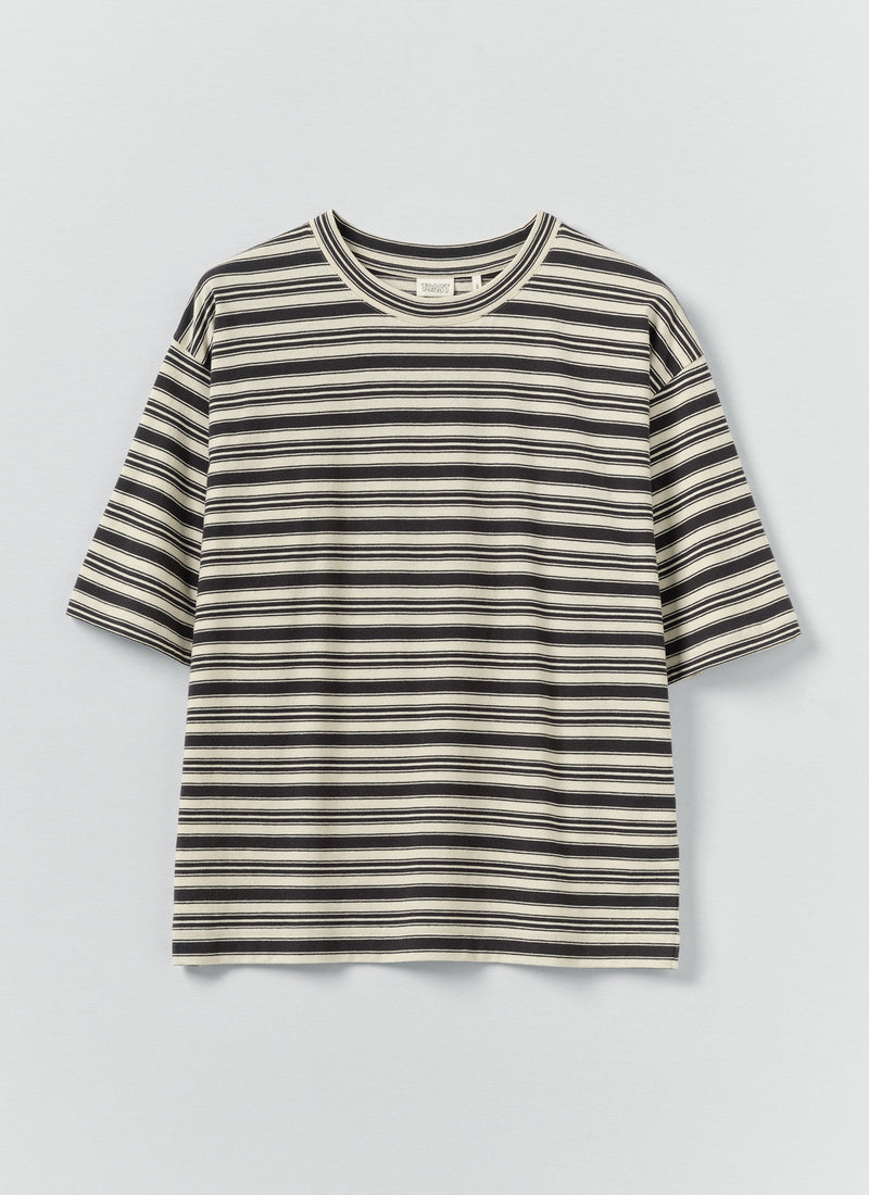 Stripe Cotton Short Sleeve Tee | Blue Graphite/Egret
