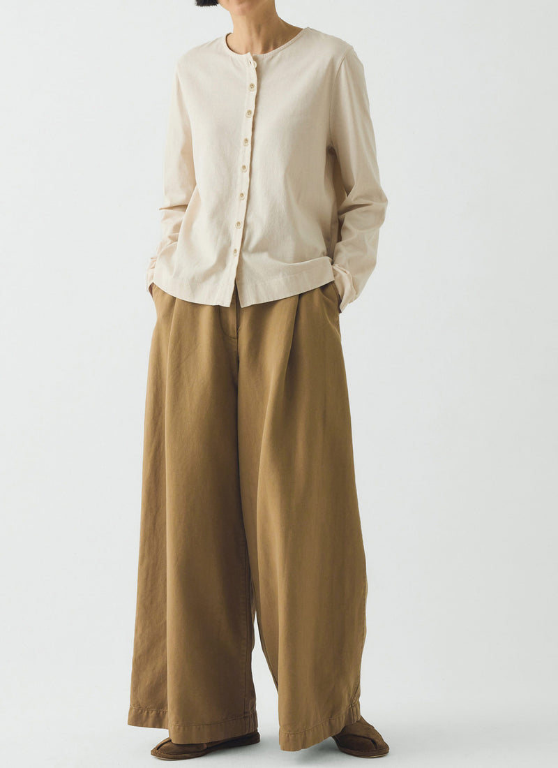 Button Through Cotton Jersey Tee | Egret
