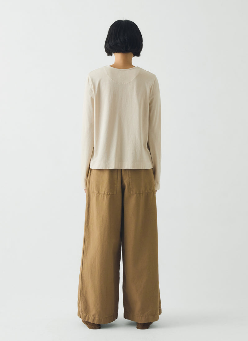 Button Through Cotton Jersey Tee | Egret