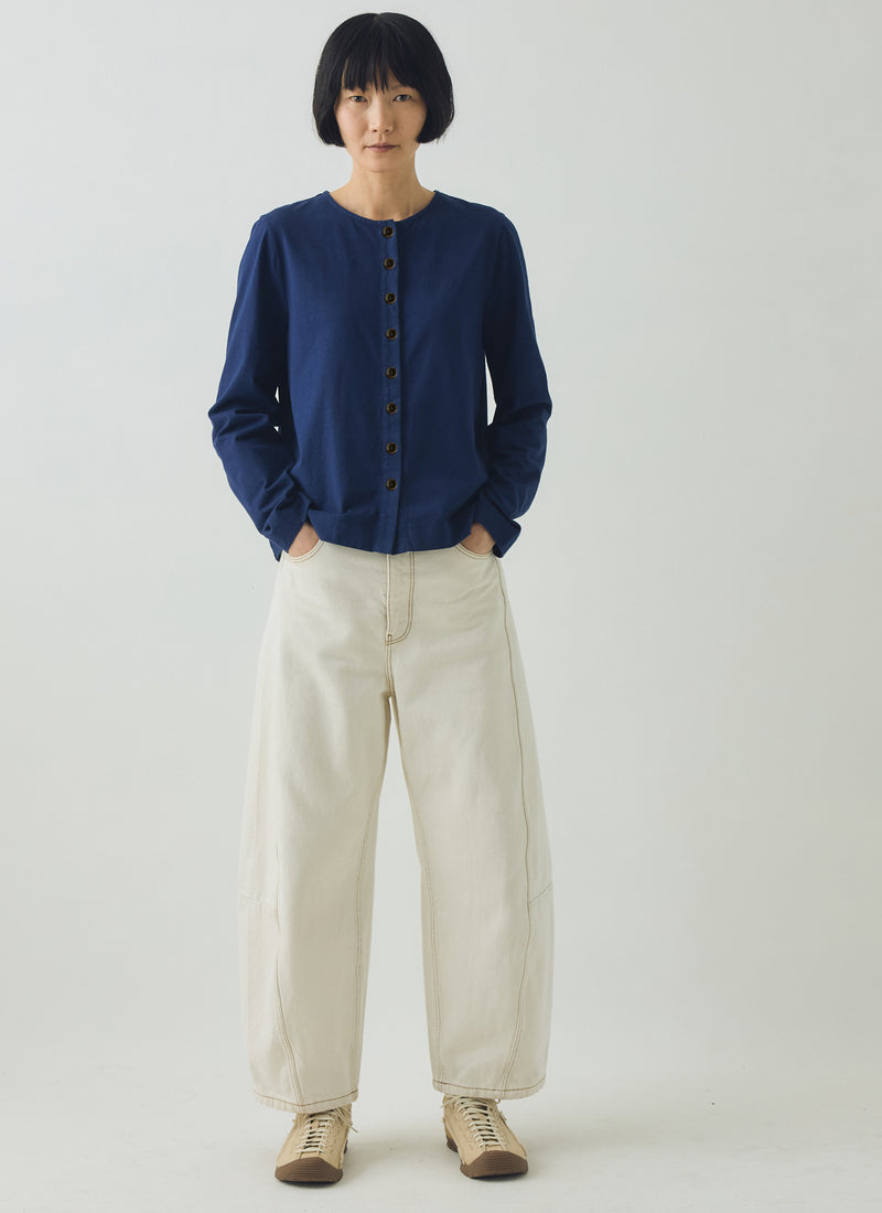 Button Through Cotton Jersey Tee | Indigo Blue