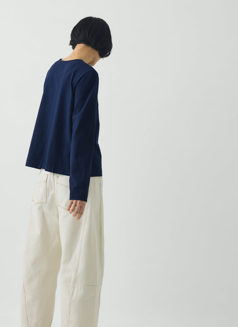 Button Through Cotton Jersey Tee | Indigo Blue