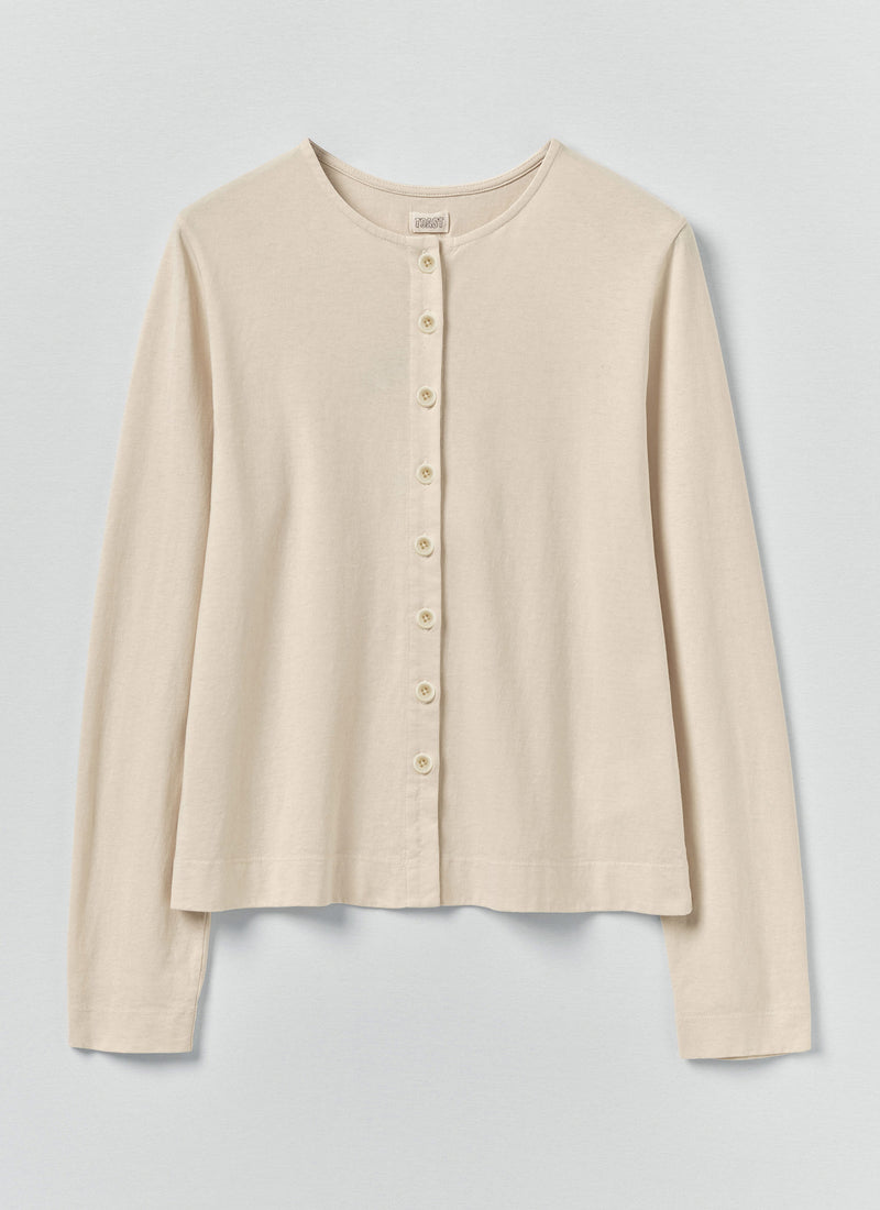Button Through Cotton Jersey Tee | Egret