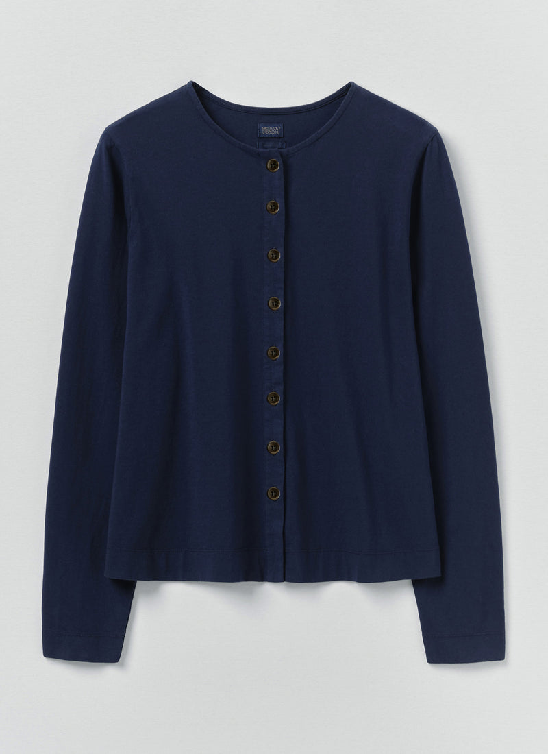 Button Through Cotton Jersey Tee | Indigo Blue
