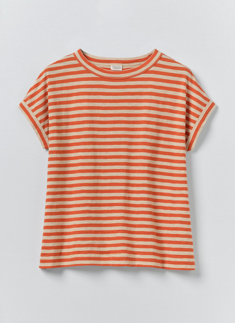 Alda Stripe Cotton Easy Tee | Mango/Shell