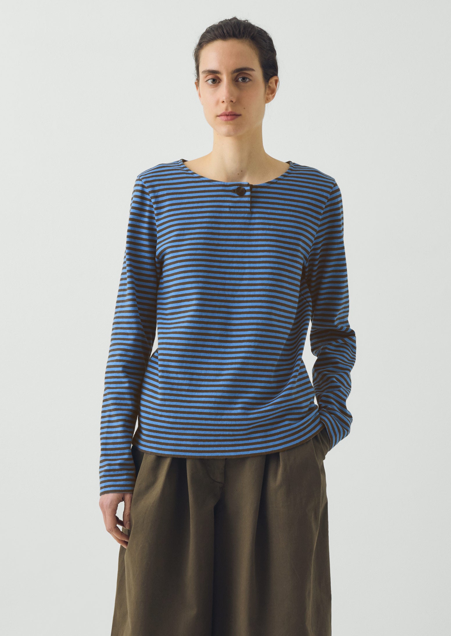 Breezy Stripe Jersey Tee | Azure Blue/Tawny Brown | TOAST