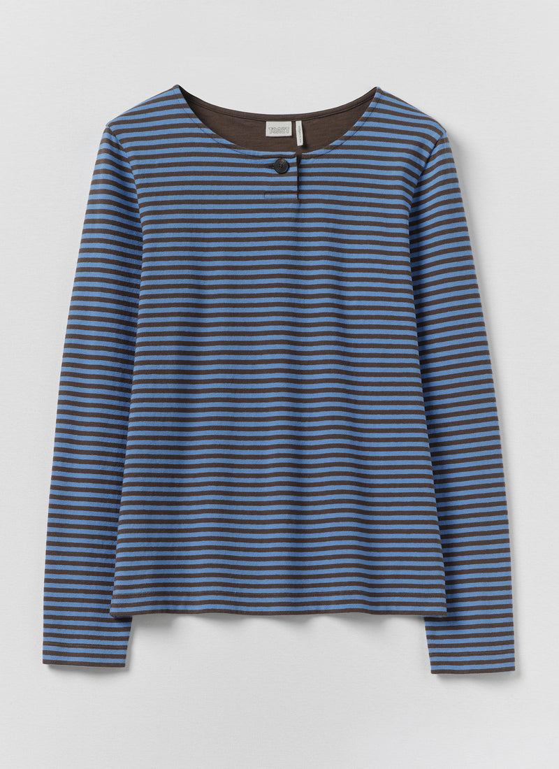 Breezy Stripe Jersey Tee | Azure Blue/Tawny Brown