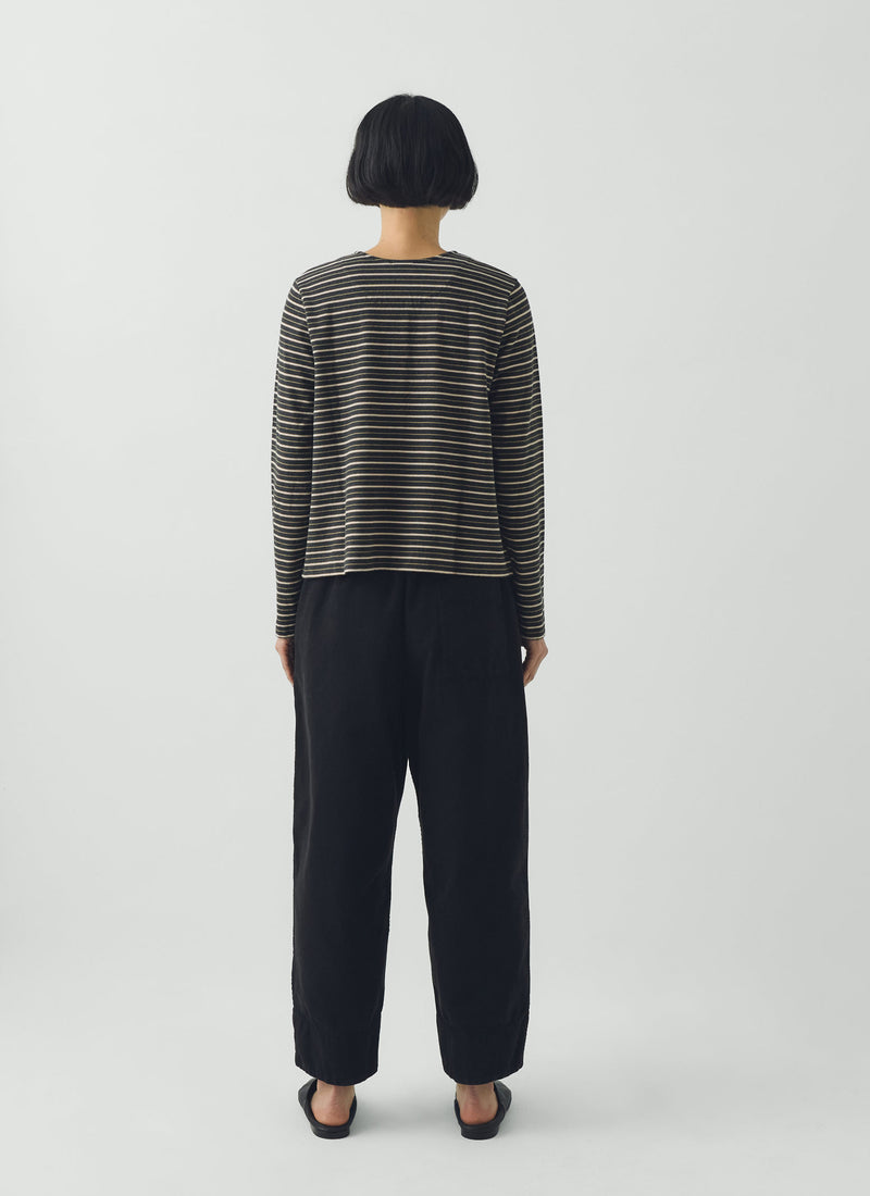 Stripe Button Through Cotton Jersey Tee | Charcoal Multi