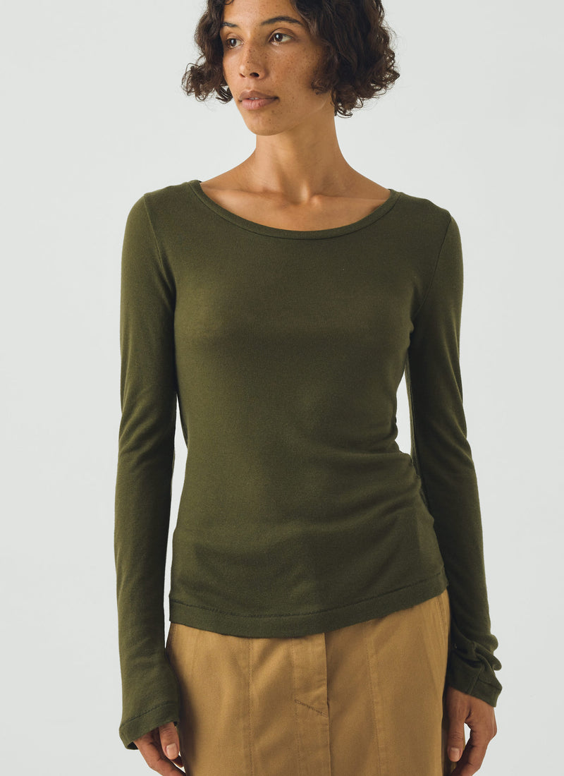 Wool Lyocell  Scoop Neck Top | Dark Olive