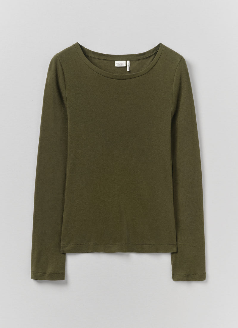 Wool Lyocell  Scoop Neck Top | Dark Olive