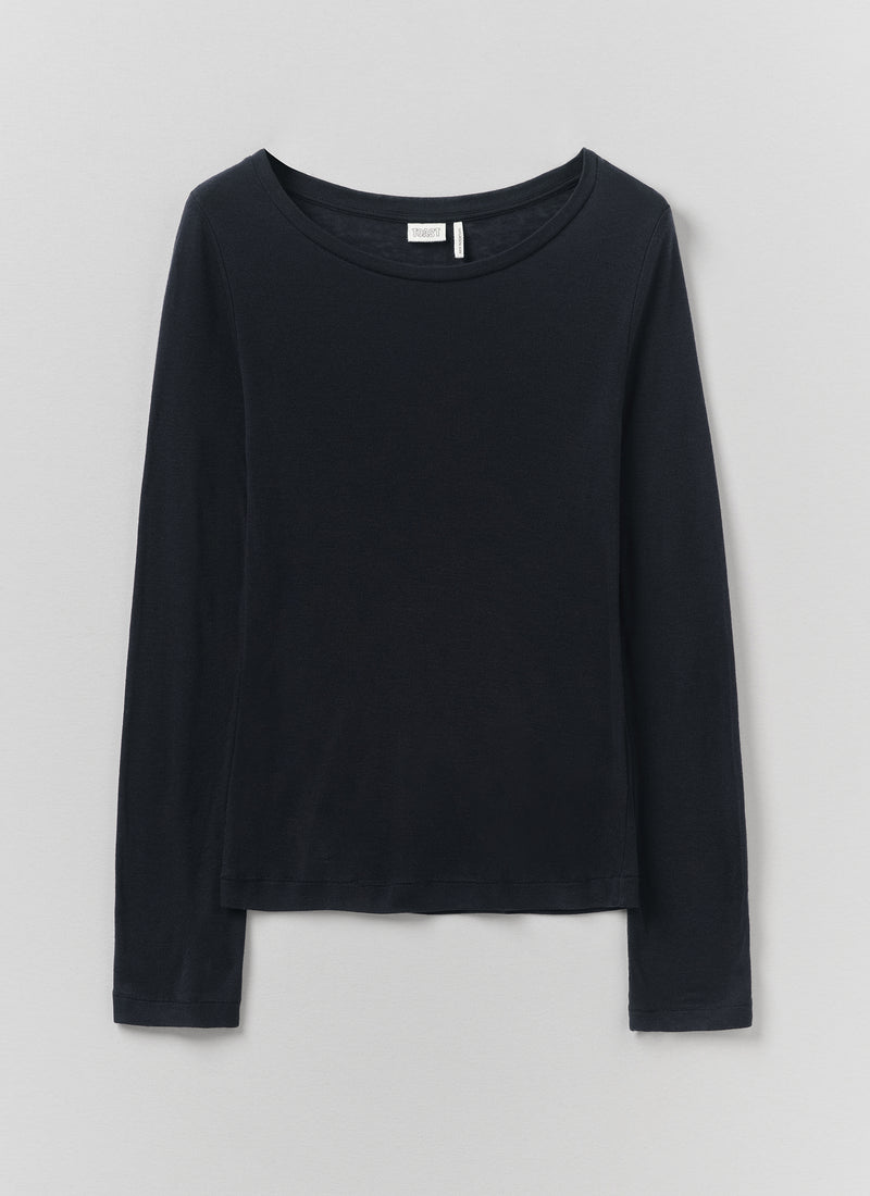 Wool Lyocell  Scoop Neck Top | Ink