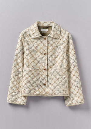 Hand Stitched Check Cotton Jacket | Ecru/Multi