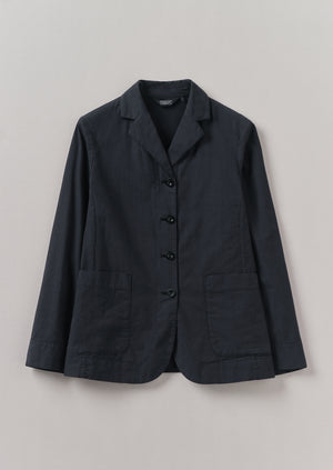 Tailored Cotton Linen Jacket | Raven Blue