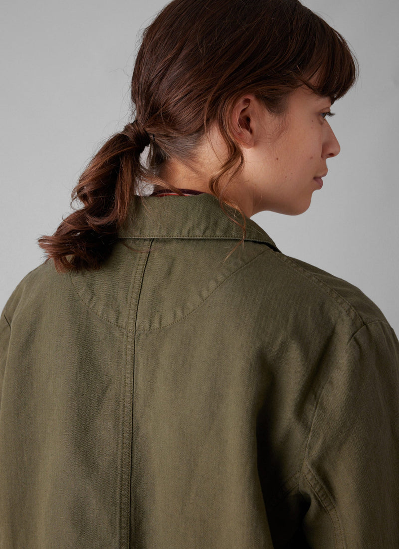Cotton Linen Herringbone Jacket | Sap Green