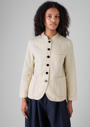Garment Dyed Cotton Linen Neat Jacket | Parchment
