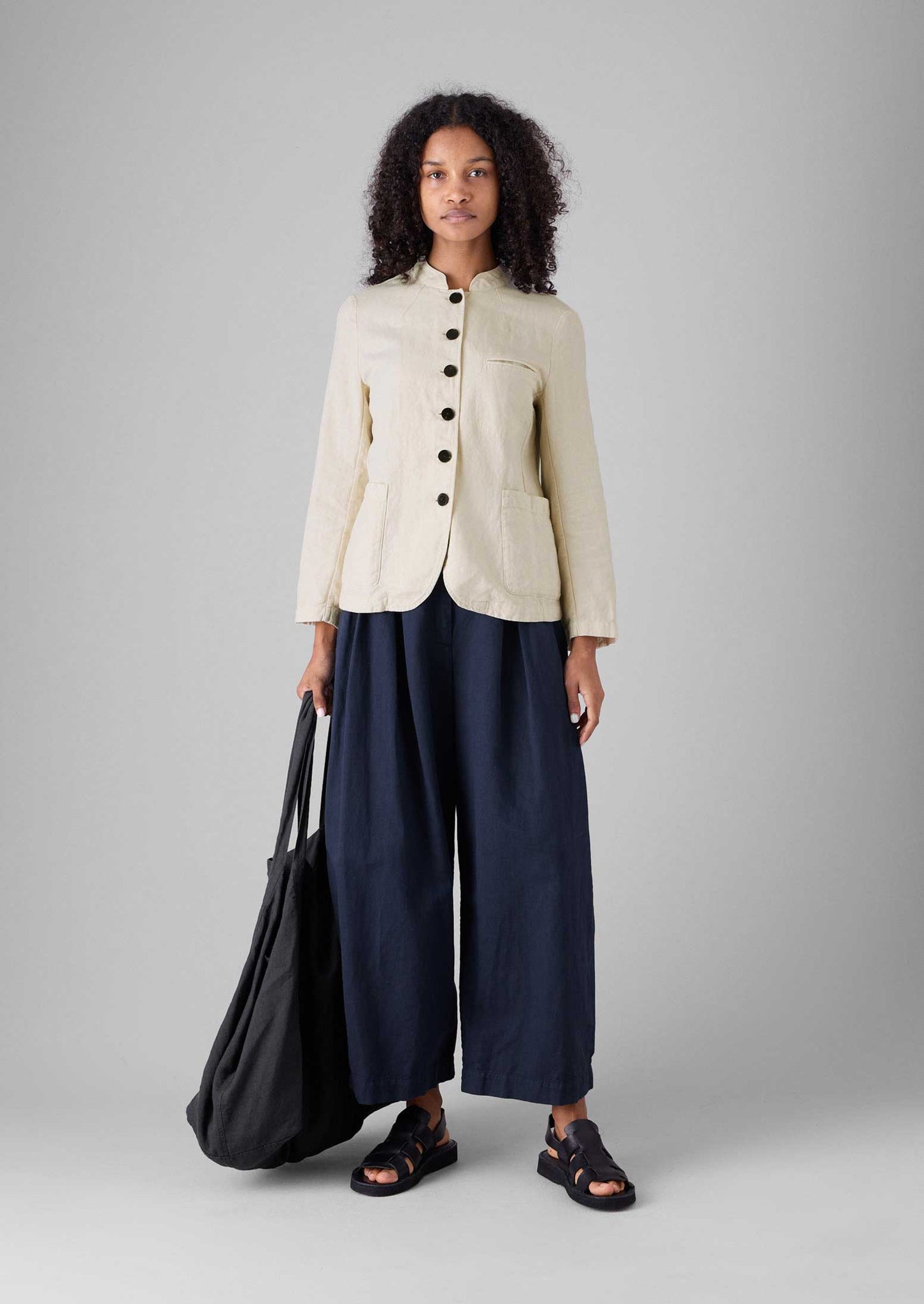 Garment Dyed Cotton Linen Neat Jacket | Parchment