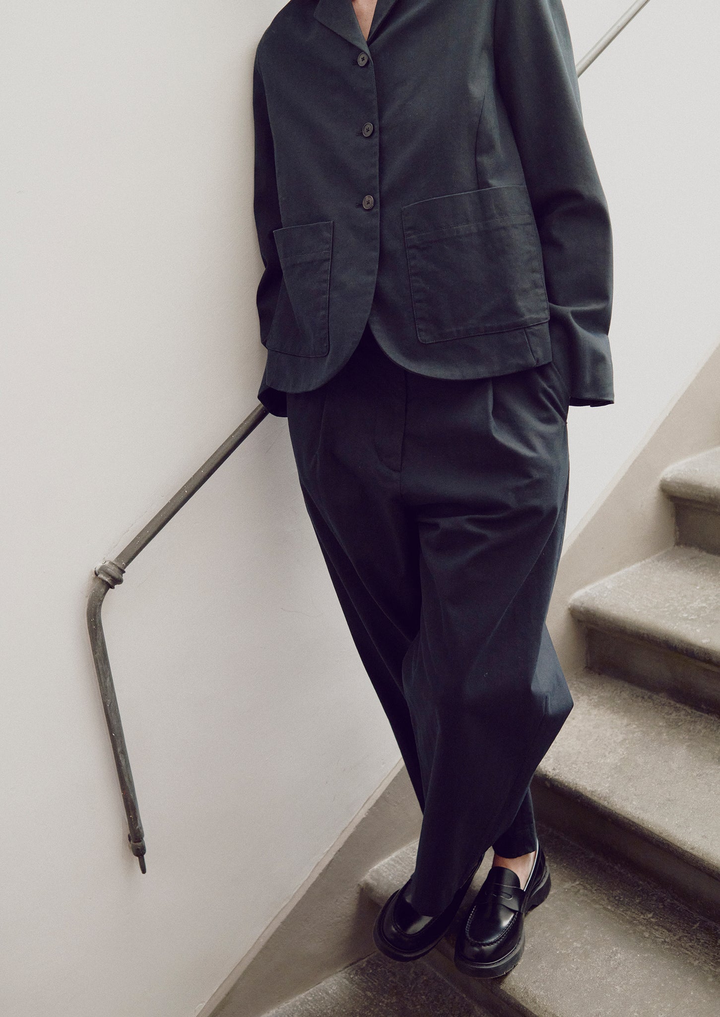 Cotton Wool Herringbone Jacket | Black