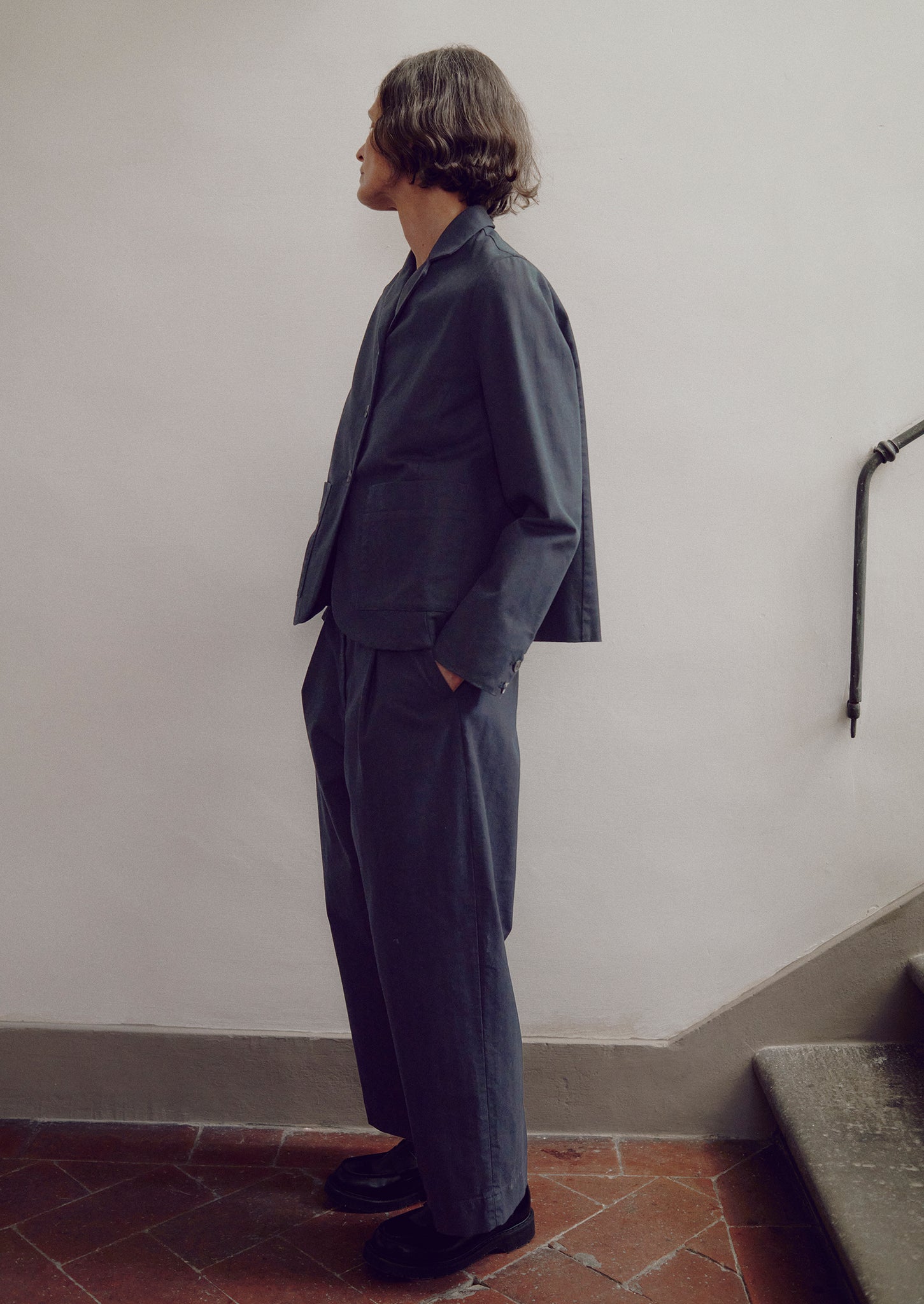 Cotton Wool Herringbone Jacket | Black