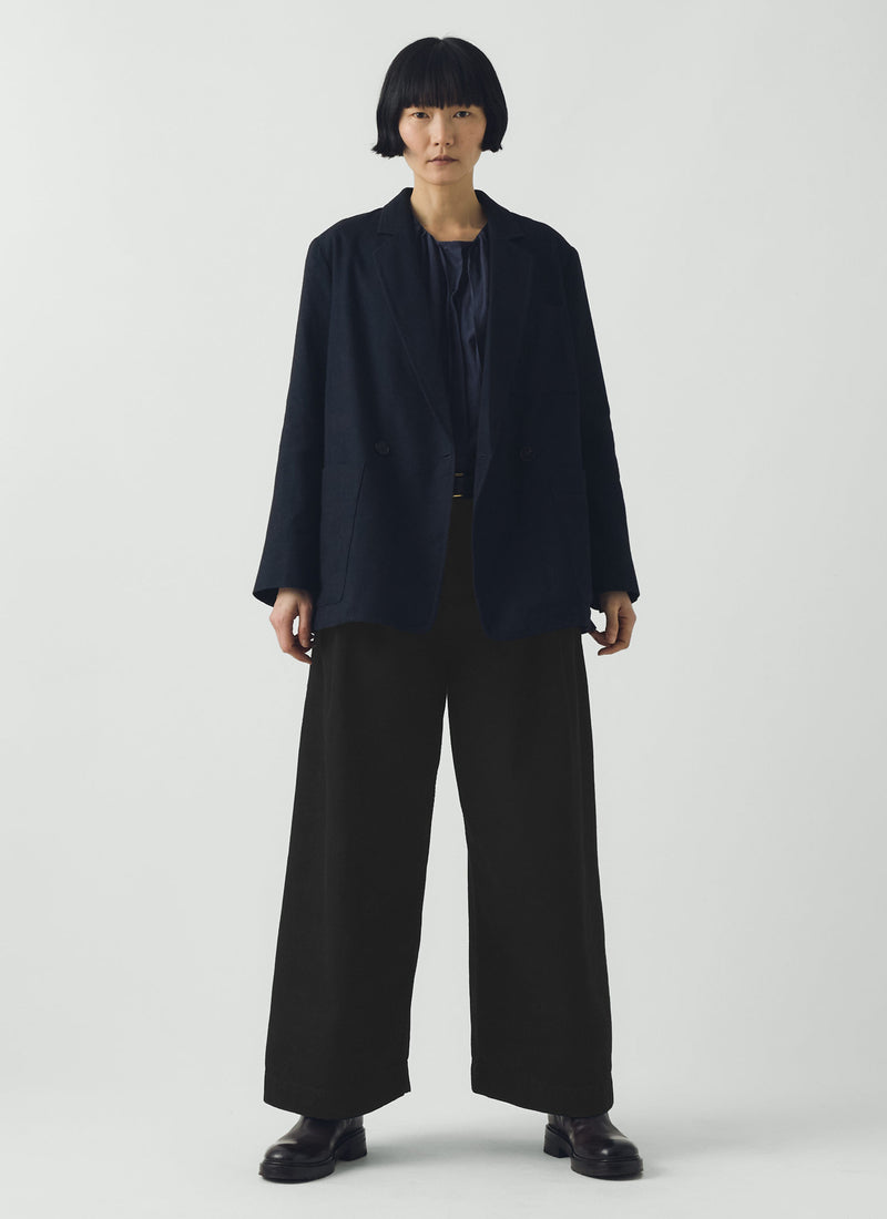 Wool Linen Double Breasted Jacket | Black Indigo