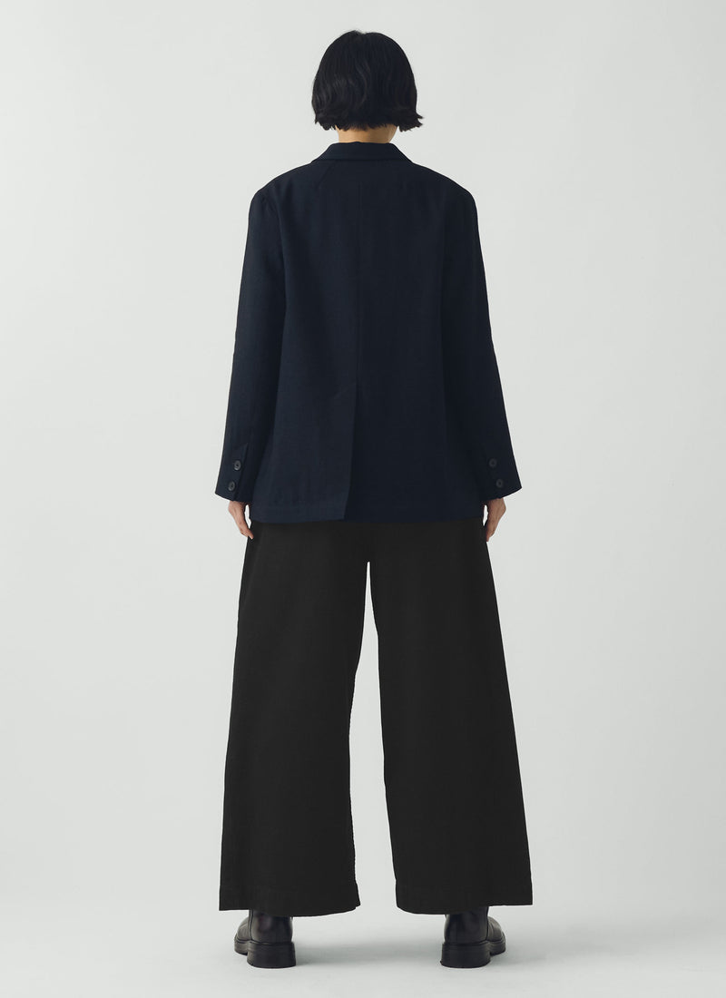 Wool Linen Double Breasted Jacket | Black Indigo