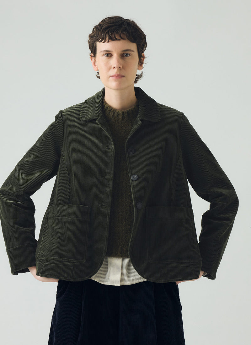 Round Collar Cord Jacket | Pine