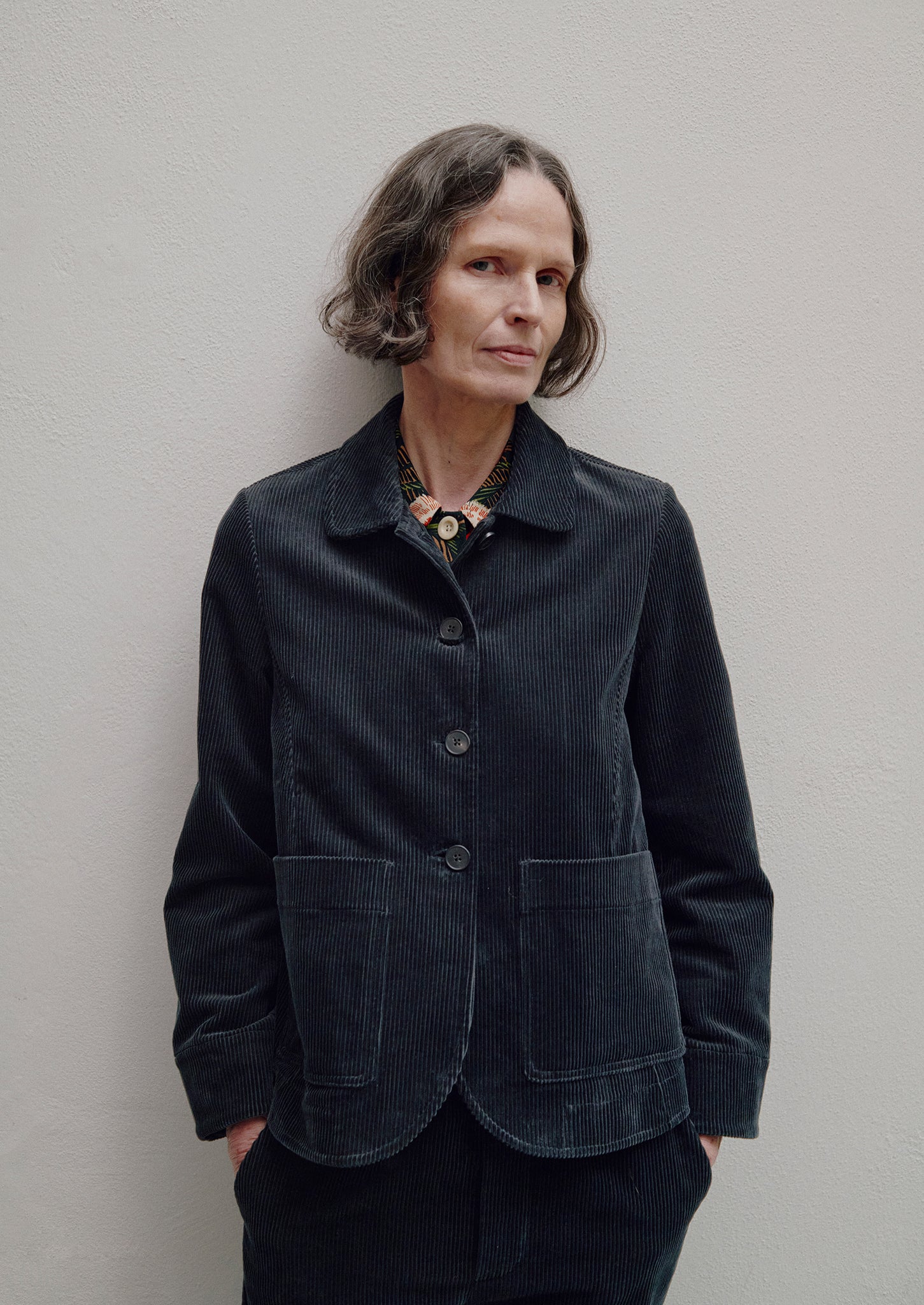 Round Collar Organic Cord Jacket | Anthracite