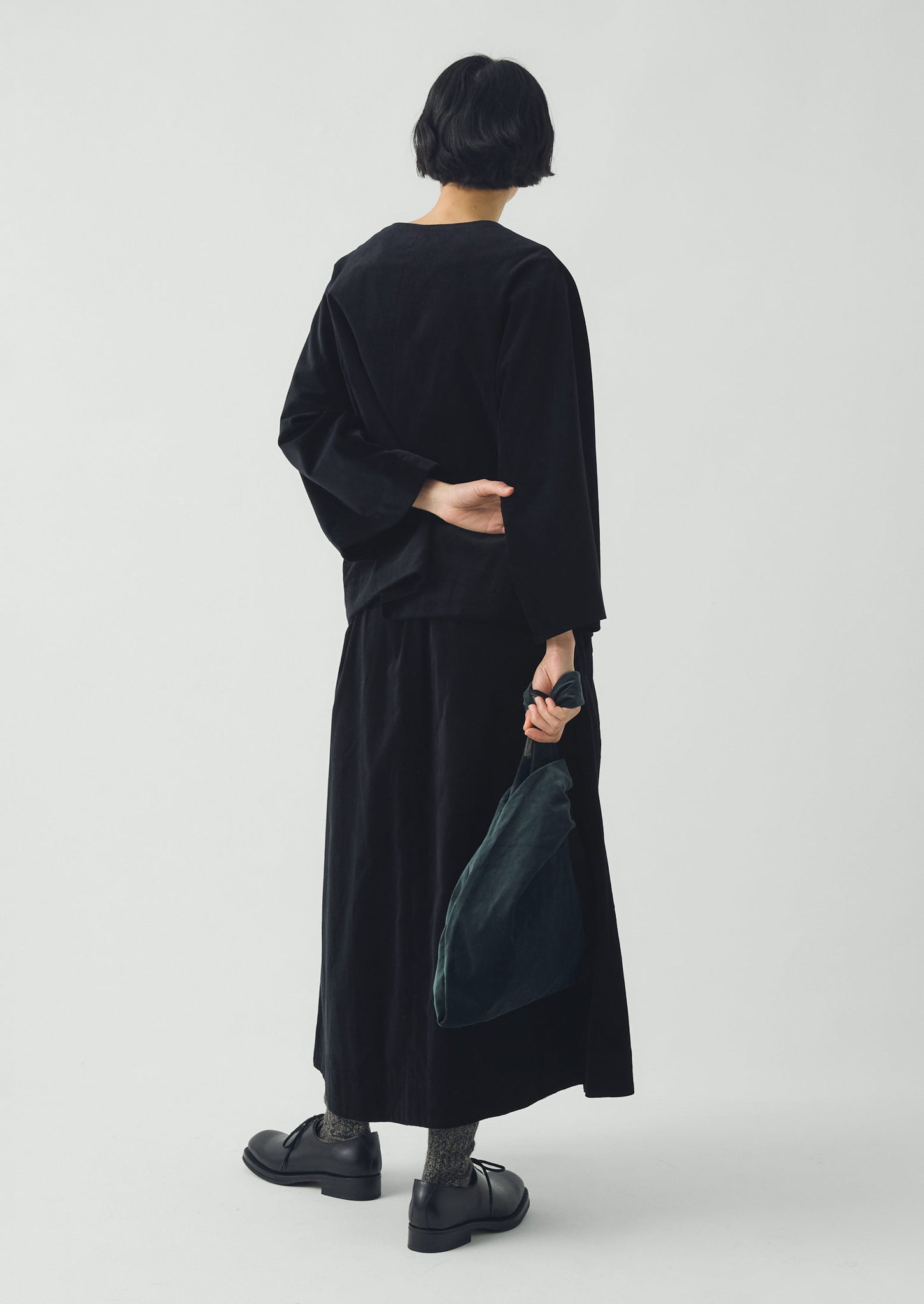 Round Neck Cotton Velvet Jacket | Black