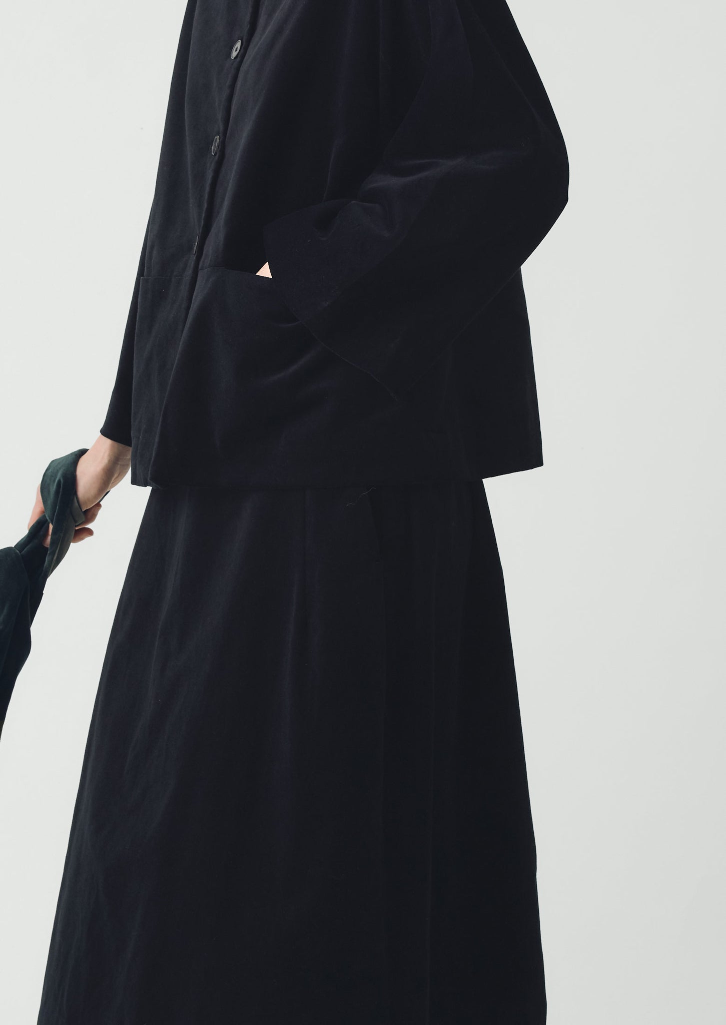Round Neck Cotton Velvet Jacket | Black