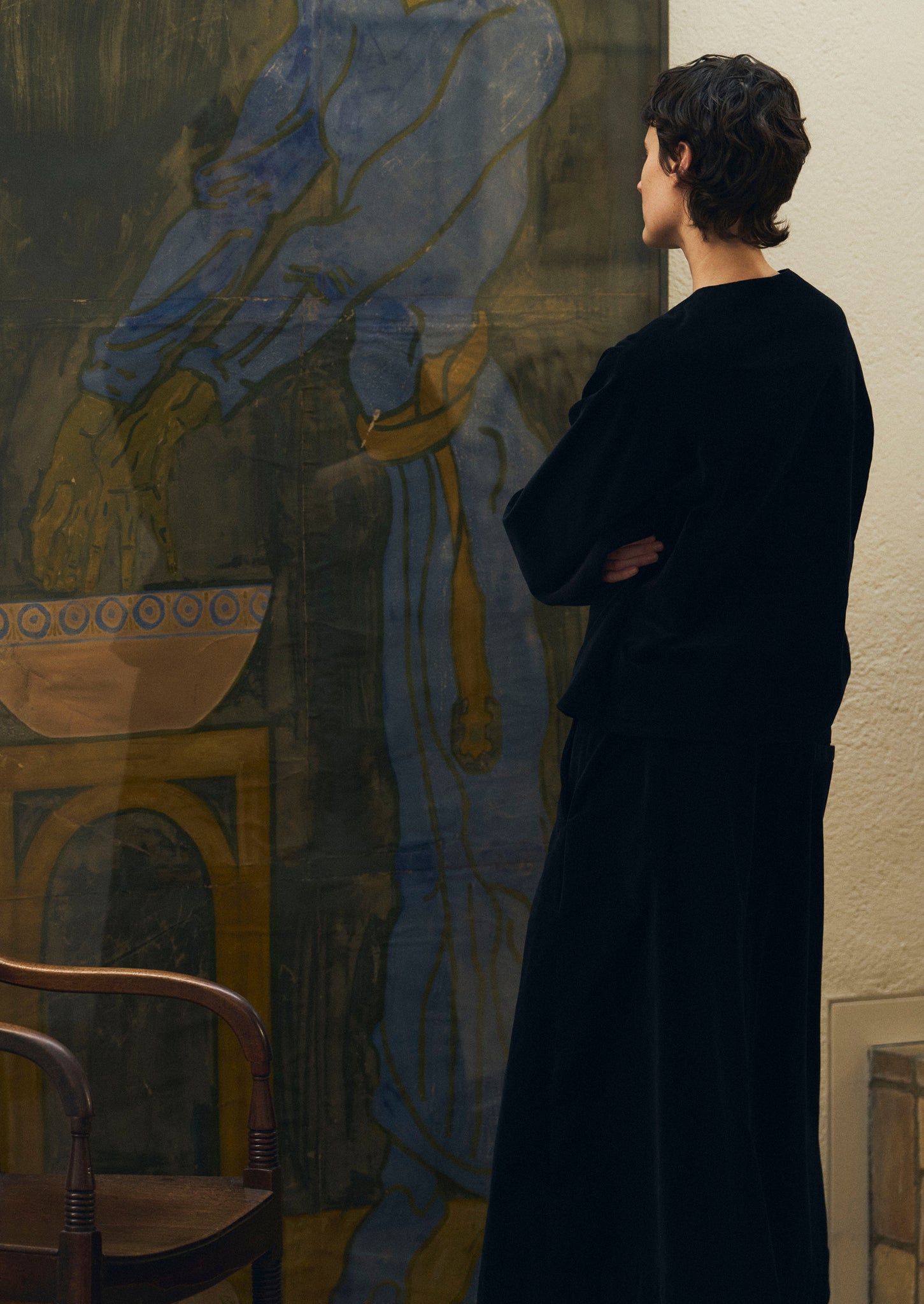 Round Neck Cotton Velvet Jacket | Black