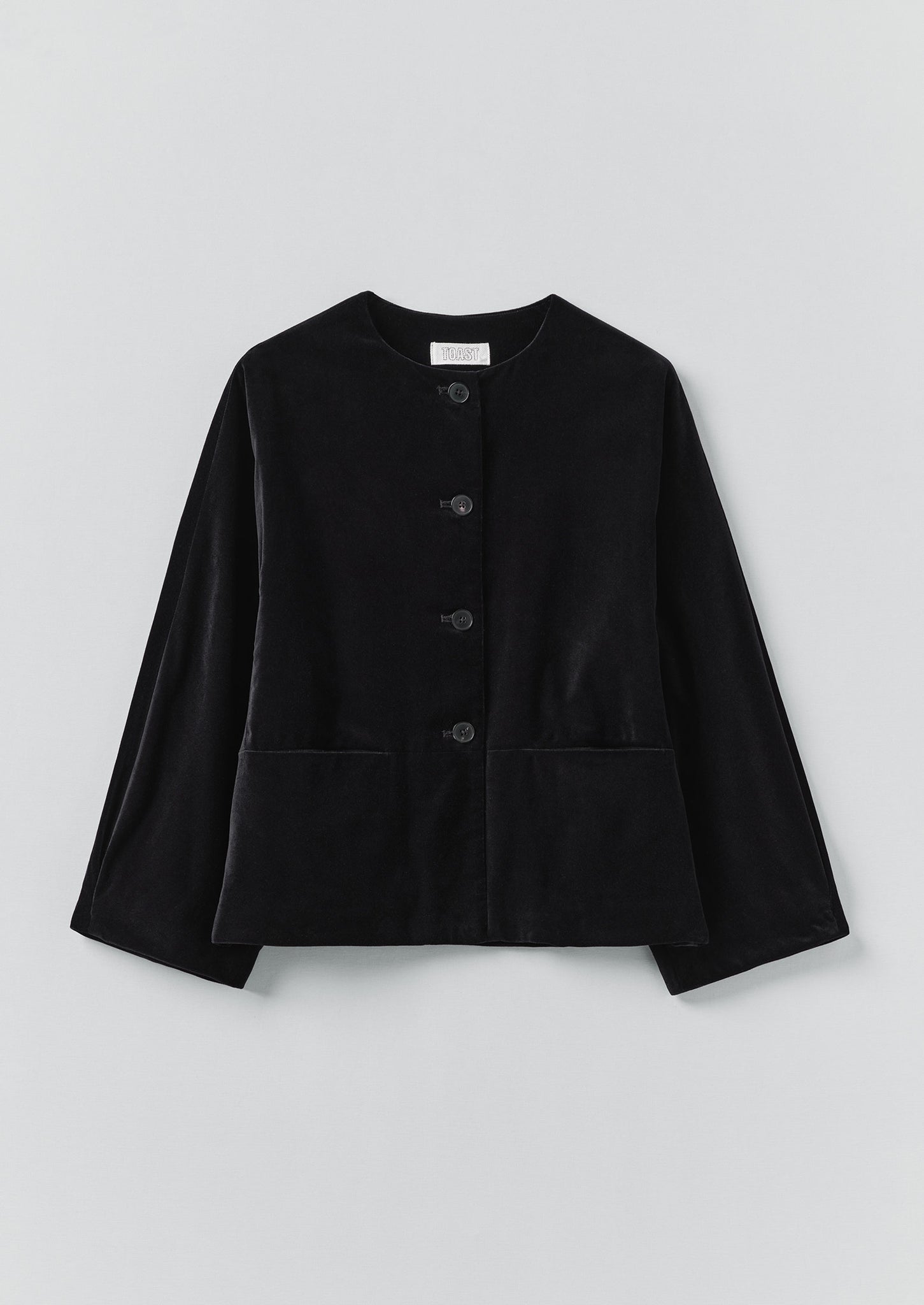 Round Neck Cotton Velvet Jacket | Black