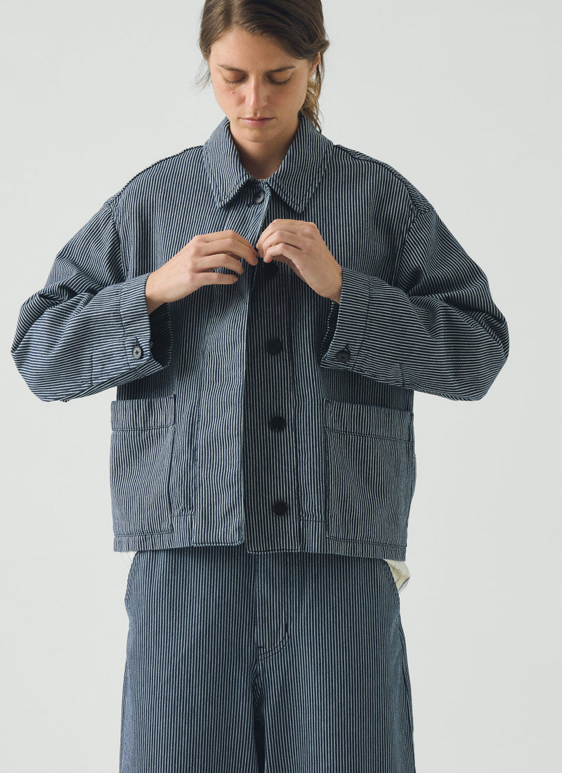 Hickory Stripe Denim Jacket | Ecru/Indigo