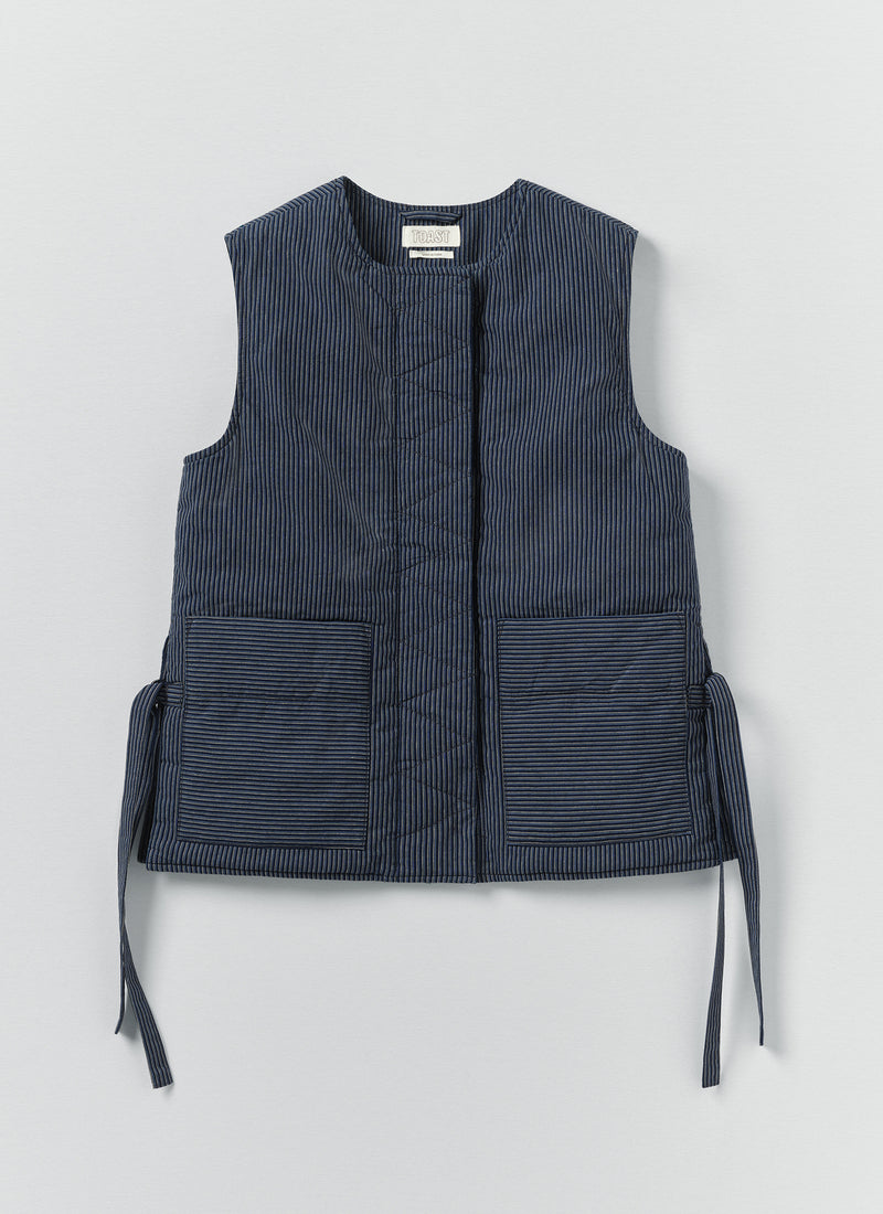 Railroad Stripe Side Tie Vest | Denim Blue