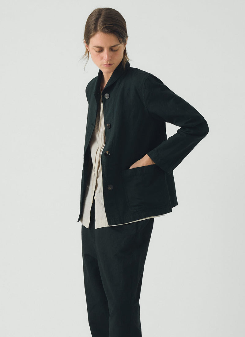 Hal Micro Houndstooth Cotton Linen Workwear Jacket | Oil Green