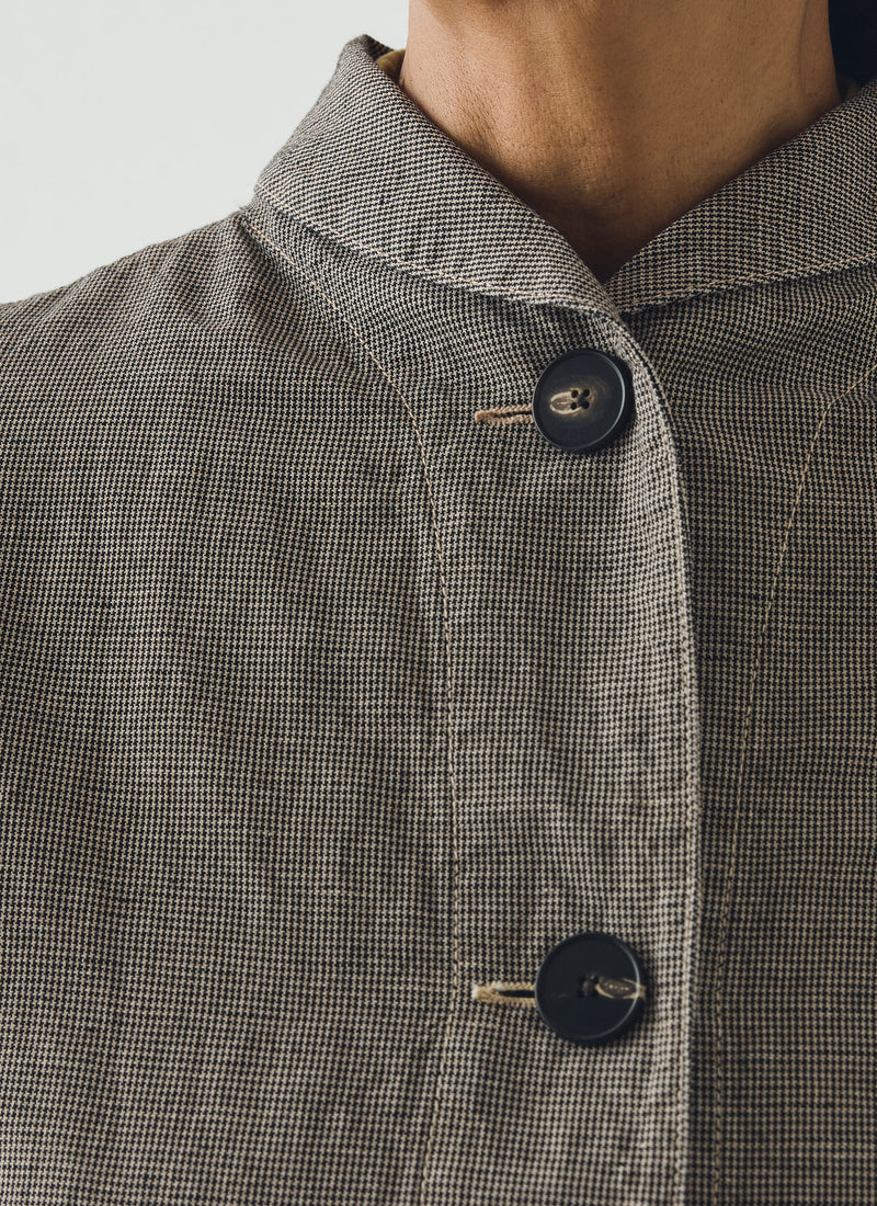 Hal Micro Houndstooth Cotton Linen Workwear Jacket | Vintage White/Black