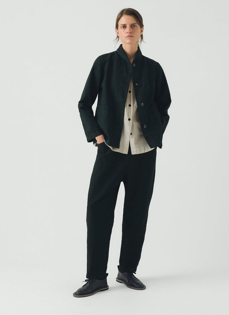 Hal Micro Houndstooth Cotton Linen Workwear Jacket | Oil Green