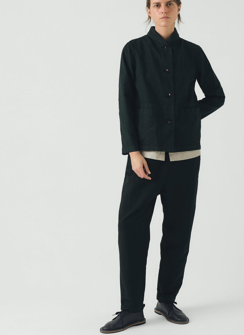 Hal Micro Houndstooth Cotton Linen Workwear Jacket | Oil Green