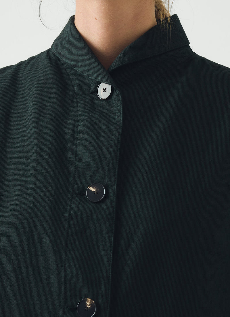 Hal Micro Houndstooth Cotton Linen Workwear Jacket | Oil Green