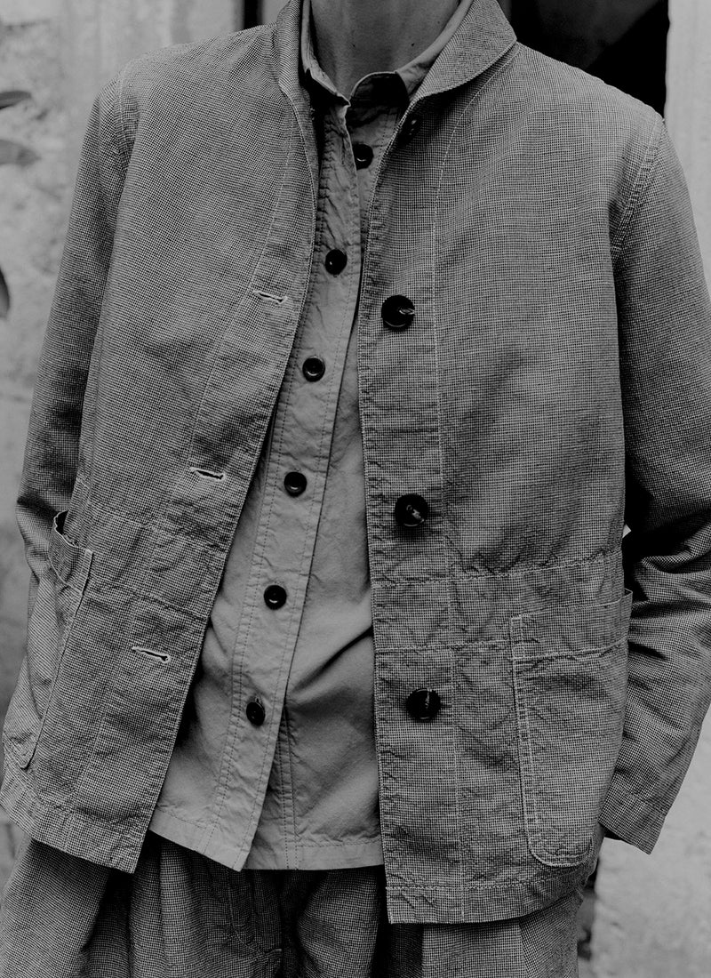 Hal Micro Houndstooth Cotton Linen Workwear Jacket | Oil Green