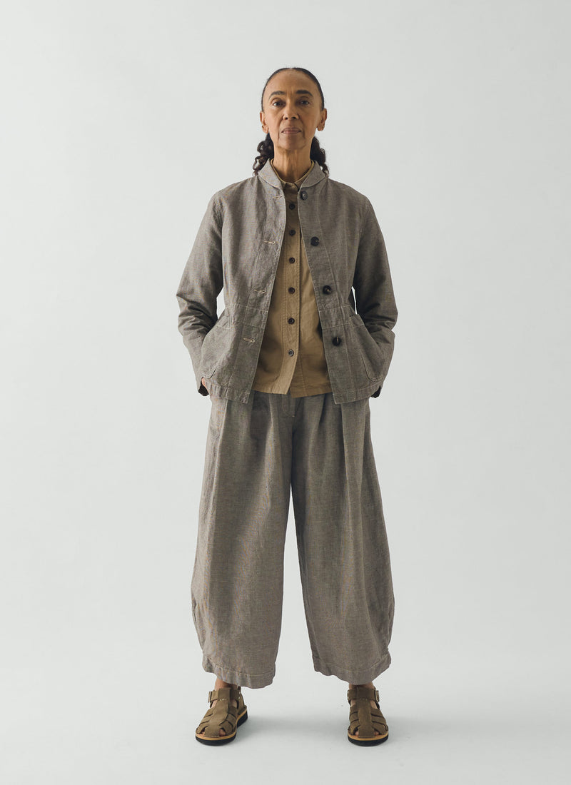 Hal Micro Houndstooth Cotton Linen Workwear Jacket | Vintage White/Black