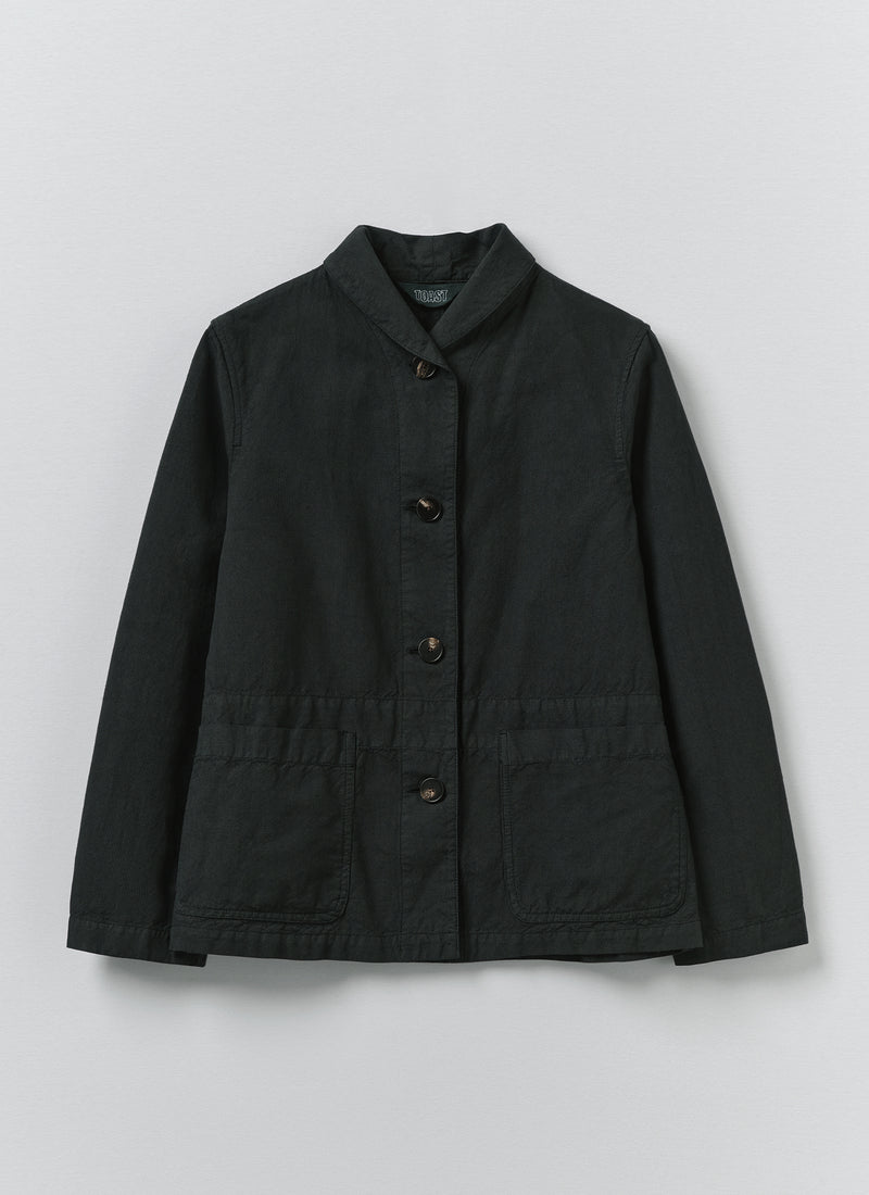 Hal Micro Houndstooth Cotton Linen Workwear Jacket | Oil Green