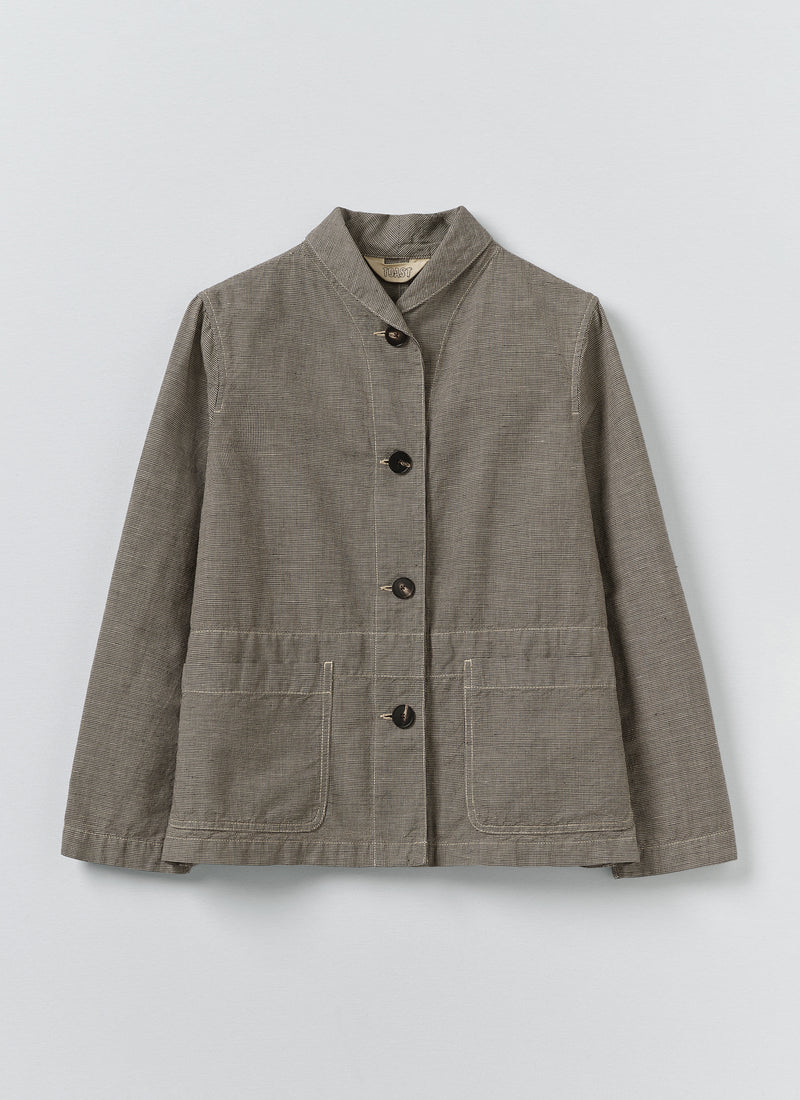 Hal Micro Houndstooth Cotton Linen Workwear Jacket | Vintage White/Black