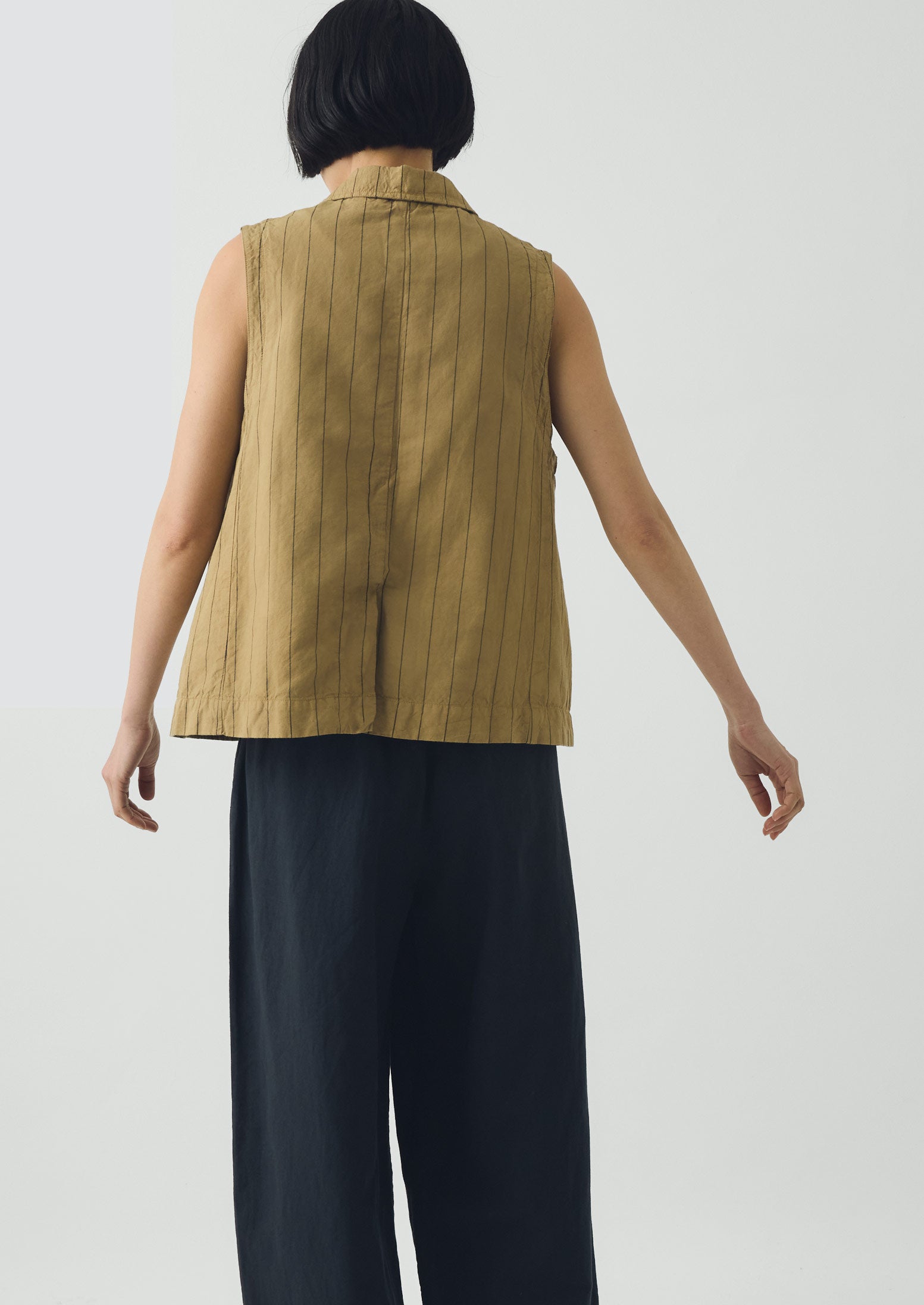 Stripe Cotton Linen Waistcoat | Fennel Seed | TOAST