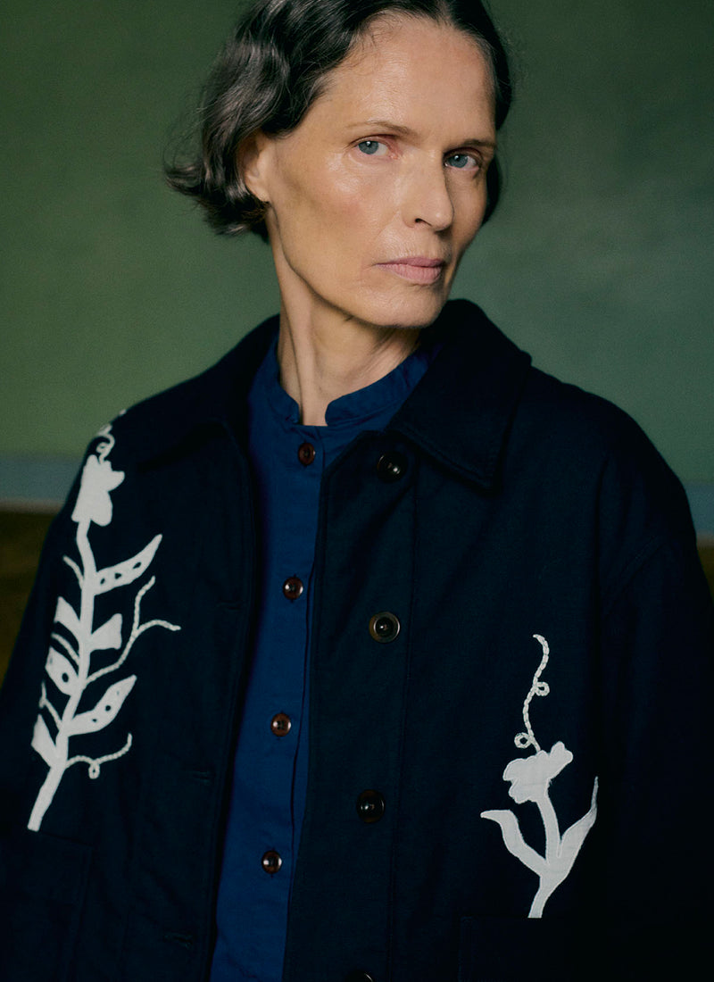 Applique Pea Shoot Jacket | Dark Denim