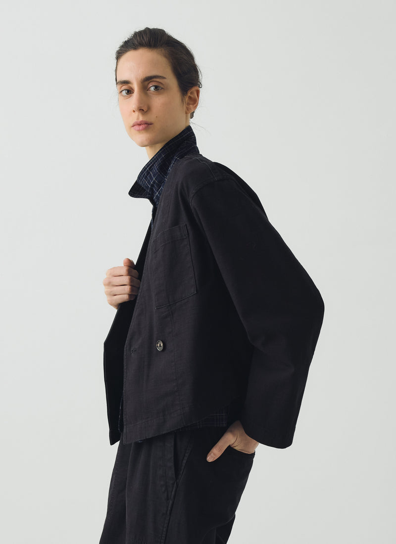 Cotton Twill Cropped Jacket | Blue Black