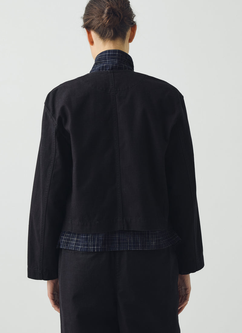 Cotton Twill Cropped Jacket | Blue Black