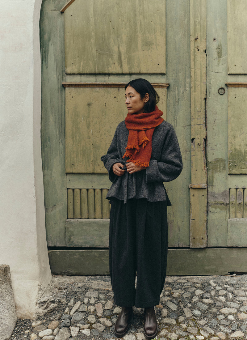 Boiled Wool Twill Wrap Jacket | Charcoal