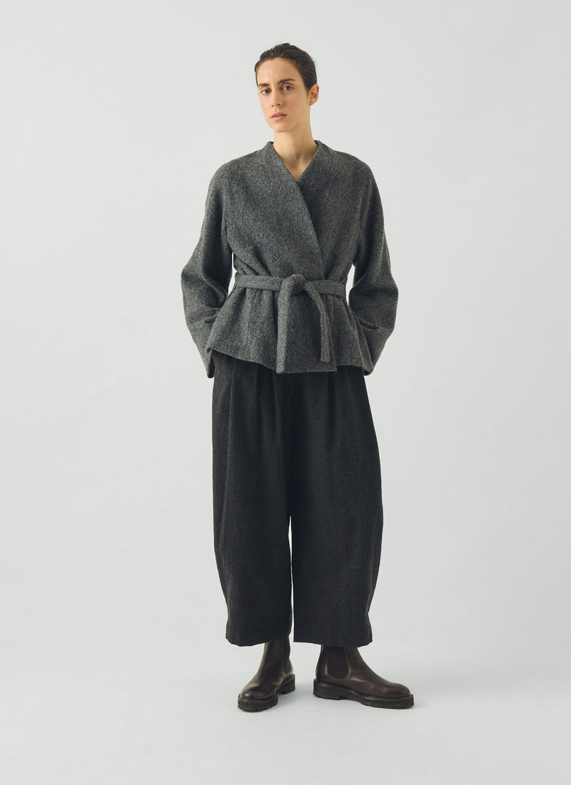 Boiled Wool Twill Wrap Jacket | Charcoal