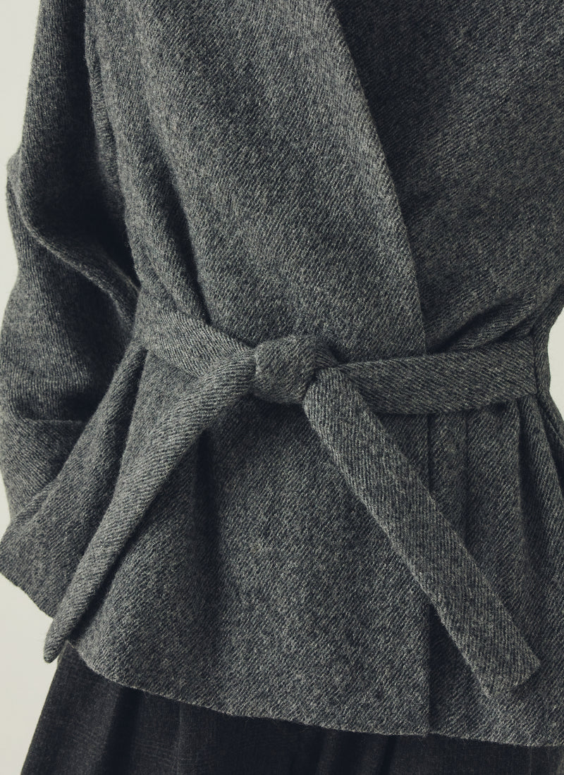 Boiled Wool Twill Wrap Jacket | Charcoal