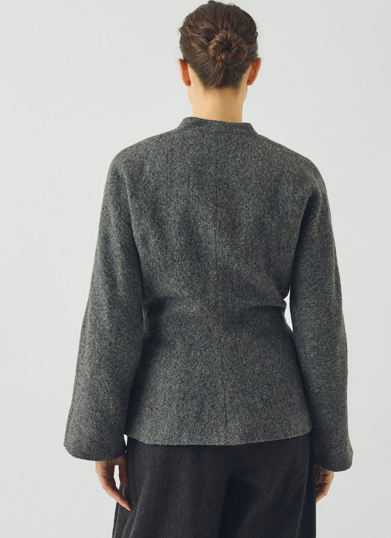 Boiled Wool Twill Wrap Jacket | Charcoal