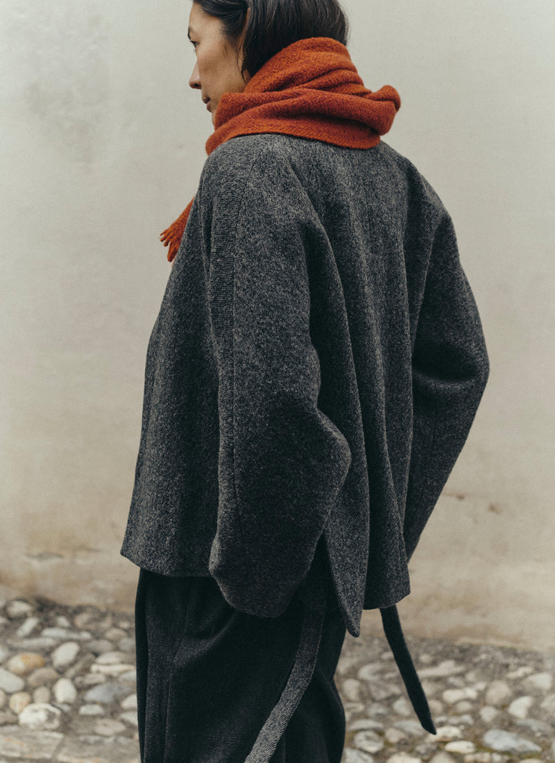 Boiled Wool Twill Wrap Jacket | Charcoal