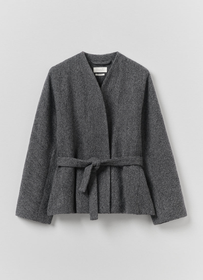Boiled Wool Twill Wrap Jacket | Charcoal